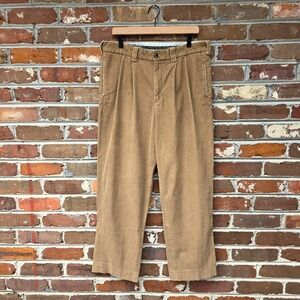 Vintage LL Bean Corduroy Pants Men's 34 90s Tan Khaki Pleated Fronts